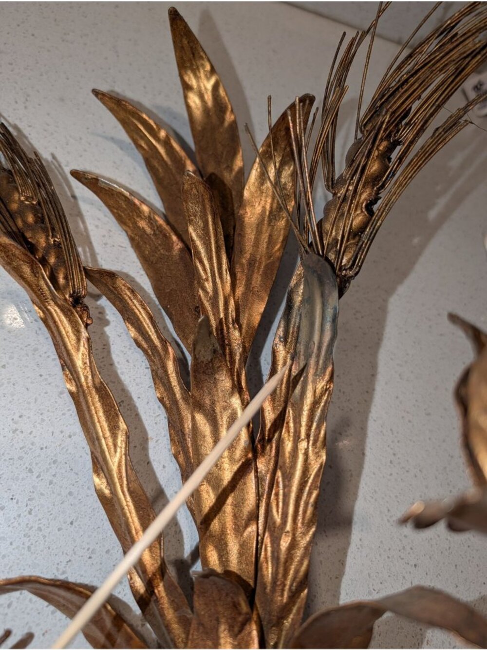 Pair of Vintage Italian Florentine Wheat Leaf Wall Sconces 17" MCM Gold Metal - Picture 10 of 16